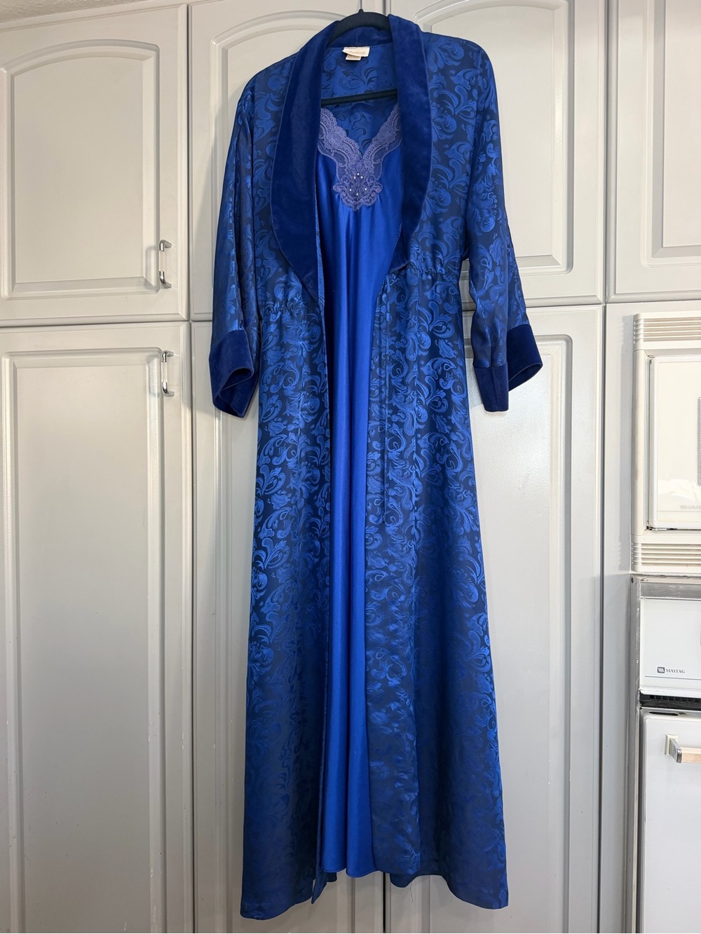 Barbizon Vintage Nightgown & robe peignoir set, vibrant royal/cobalt blue Sz M